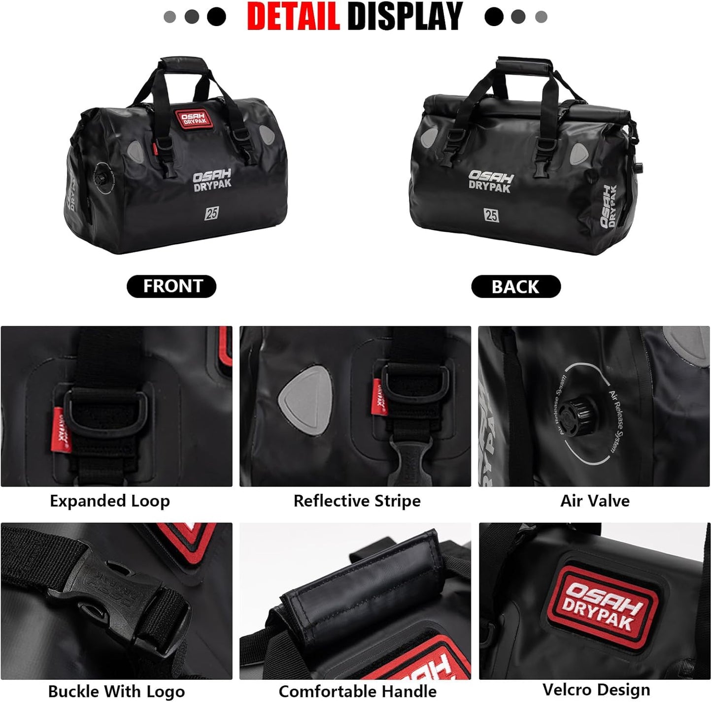 Waterproof Duffel& Luggage Bag - Motorcycle Dry Bag Tail Saddle Bags with Roll Top Closure,Large Storage Space,for Camping, Kayaking, Fishing & Traveling(Orange, 25L)