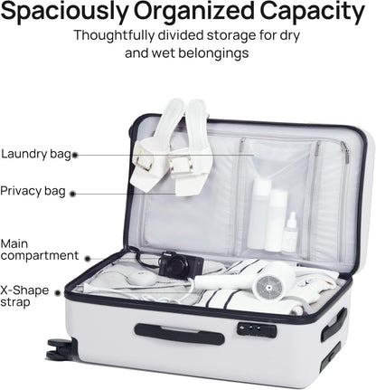 Carry On Suitcase, 20 Inch Carry-On Luggage with Double Spinner Wheels, Dry Wet Separate Design, PC Hard Case Suitcase, Lightweight Travel Luggage, TSA Approved (Solid White, Danube)