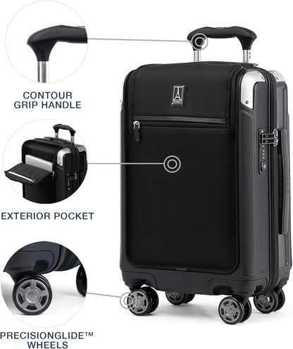 Travelpro Platinum Elite Hardside Expandable Carry on Luggage, 8 Wheel Spinner, TSA Lock, Hard Shell Polycarbonate Suitcase, Shadow Black, Carry on Laptop Pocket 21-Inch