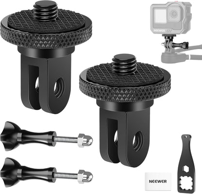 NEEWER Action Camera Tripod Mount Adapter with 1/4"-20 Screw Aluminum Alloy Accessories Compatible with Insta360 X5 X4 X3 GoPro Hero 13 12 DJI Osmo Action 5 Pro 4 3 AKASO APEMAN, GP-81