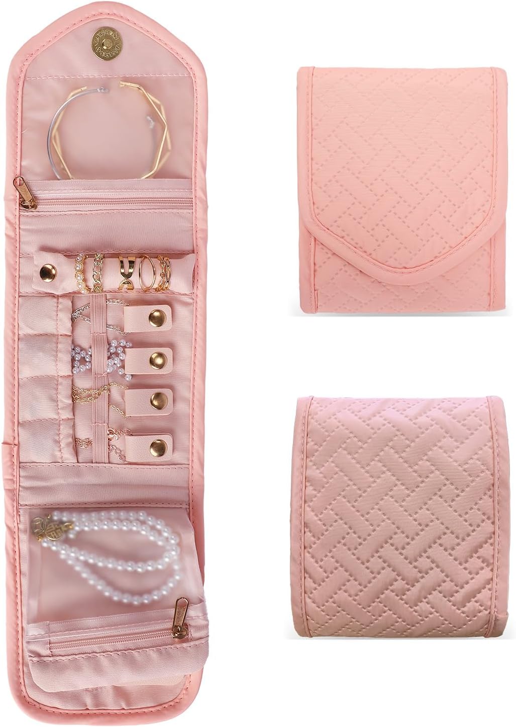 emissary Small Jewelry Travel Case Organizer for Necklace, Earrings, Rings, Bracelet, Jewelry Storage, Earring Storage, Necklace Storage, Valentines Day Gifts Pouch Bag Accessories for Travel (Pink)