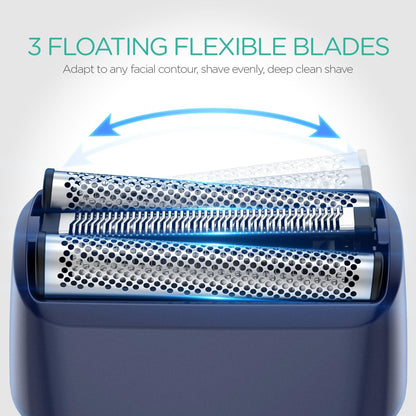 VOYOR Foil Shaver Electric Razor for Men 3 in 1 Shavers for Men with Double Foil Wet & Dry Face Shaver Lightweight Handheld Smooth Shave IPX6 Washable USB-C Rechargeable Travel Razor TX310 (Blue)