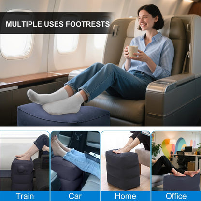 Inflatable Foot Rest Pillow for Travel,2 Pack Travel Foot Rest for Airplane Flights, Car Seat Foot Rest Pillow with Pump & Storage Bag Suitable for Office,Airplane,Train,Cars,Home (2Pack Navy)