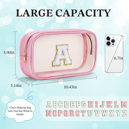 YOOLIFE Travel Clear Makeup Bag Toiletry Bag, Make up Bag Waterproof Toiletry Bags for Women Cosmetic Bag Preppy Stuff Birthday Gifts for Women Personalized Pink Mother Girlfriend Wife Gifts Letter G