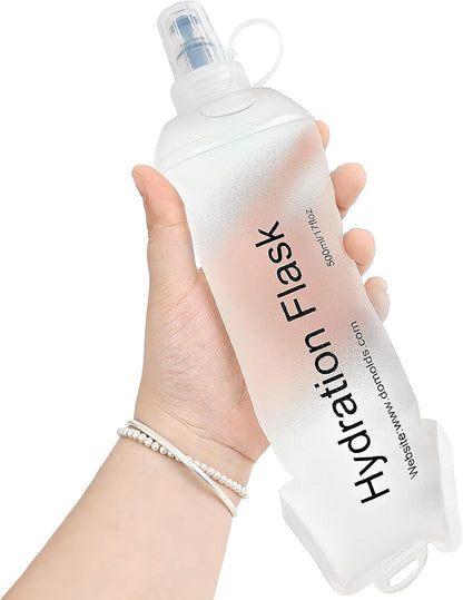 GYGYL Soft Flask, TPU Collapsible Soft Water Bottle for Hydration Pack, Running Vest, Leak-Proof Folding Water Bottle for Hiking Cycling Climbing Jogging-500ml White