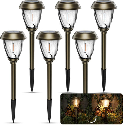 XMCOSY+ Solar Pathway Lights Outdoor, 10/25 LM in 2 Lighting Modes, Glass Stainless Steel Waterproof Outside Solar Powered Garden LED Lights for Yard Lawn Driveway Walkway Landscape Decor(Warm White)