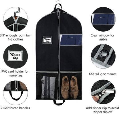 Zilink Garment Bags Suit Bag for Travel and Storage 43 inches Suit Cover Protector for Closet with 2 Large Pockets and 2 Carry Handles for Suit Coat, Dress, Set of 4