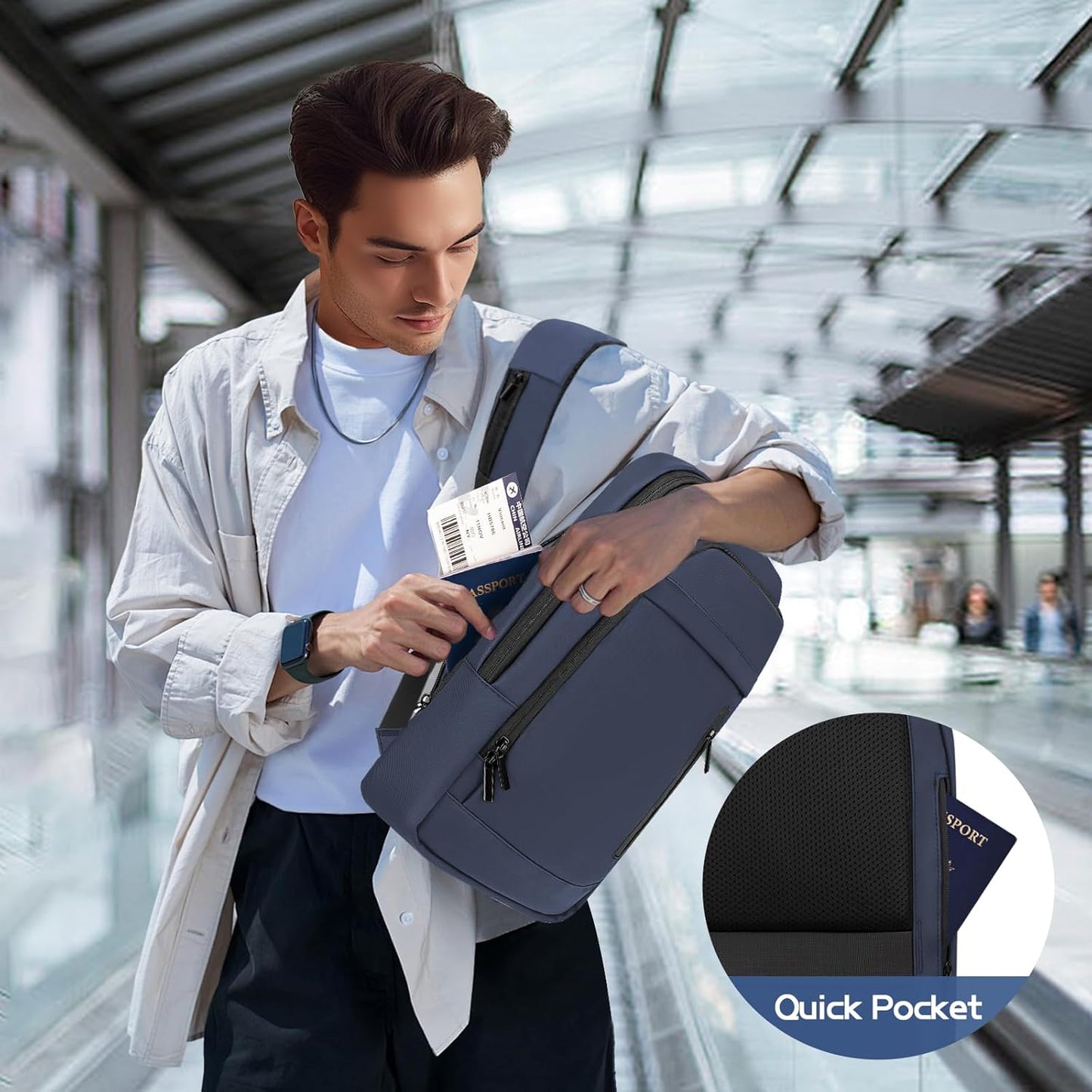 Business Backpack for Men Lightweight Commute Laptop Backpack Anti-Theft Water Resistant Backpack for 15.6 Inch Computer for Daily Office Work with Small Bag (Blue)
