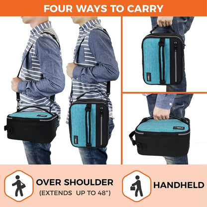 opux Insulated Lunch Box for Men Women Adult, Compact Lunch Bag for Kids Boy Girl Teen, Soft Lunch Cooler Bag for Work School, Leakproof Lunchbox Lunch Pail with Clip-on Buckle, Heather Sea Blue