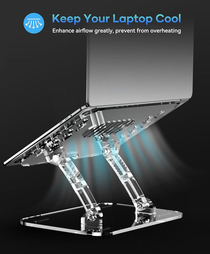 2 Pack Acrylic Laptop Stand for Desk, Adjustable Ergonomic Laptop Riser, Portable Foldable Computer Stand, Compatible with 10 to 15.6 Inches Notebook and MacBook, Clear