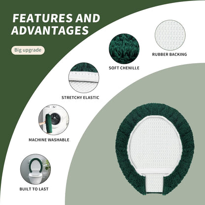 Microfiber Elongated Toilet Seat Cover 19.5"x 15" Machine Washable Solid Toilet Lid Cover Adjustable Rubber Backing Fits Most 18-19.5" L x 14-16" W Elongated Toilet Seat