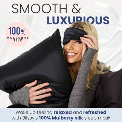 Blissy Silk Sleep Mask - Silk Eye Sleeping Mask for Women & Men for Total Blackout - Silk Eye Mask - 100% Pure Mulberry Silk, 22 Momme 6a Fibers - Blindfold Silk Sleep Mask Side Sleeper Eye Cover