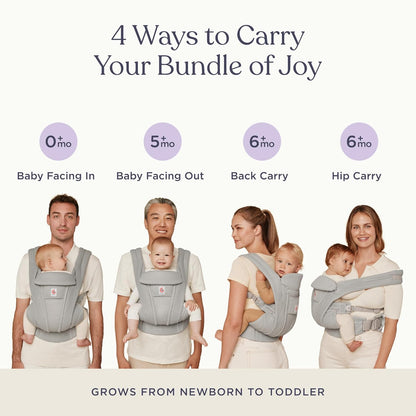 Ergobaby Omni Deluxe Baby Carrier Newborn to Toddler - Breathable Baby Carriers for Summer - All-Position Carrier with Enhanced Lumbar Support & Airflow (7-45 Pounds), Cotton, Pearl Grey