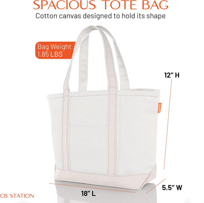 CB STATION Medium Classic Canvas Tote Bag for Women, Top Zipper Closure, Outer Pocket, Daily Essentials, Groceries, Traveling