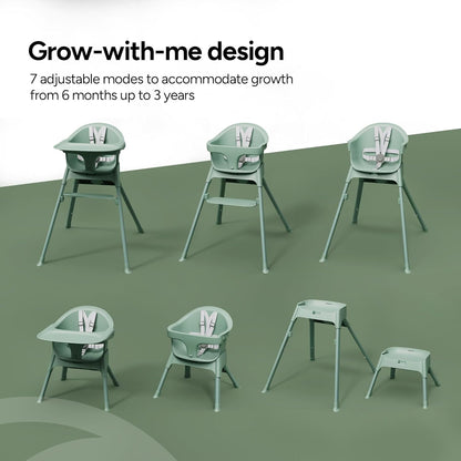 Mompush Olli 7-in-1 Convertible High Chair for Babies and Toddlers – Adjustable Height & Footrest, Dishwasher-Safe Tray, Compact Foldable Design for Easy Storage & Travel, Lightweight Yet Durable