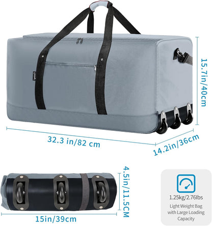 Finnhomy 120L Foldable Rolling Duffel Bag with 3 Wheels, Light Weight Travel Duffel bag with Large Loading Capacity, 32 inch Rolling Duffel bag with Shoulder Strap for Travel Camping Sports