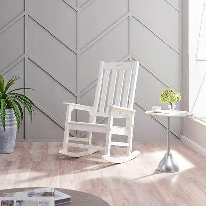 Psilvam Oversized Outdoor Rocking Chair Set of 2, Porch Rocker with 21" Wide Seat and 32" Tall Backrest, Pre-Assembled with Most Components for Effortless Installation (White)