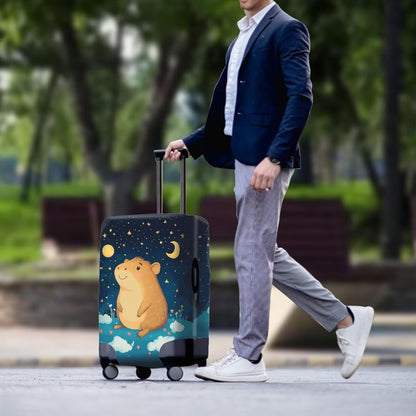 Capybara Suitcase Cover Cute Luggage Cover Protector Invisible Zipper Closure Travel Luggage Protector Fit 30-32 Inch Anti-Scratch Stretchable Suitcase Protector, Moon and Star