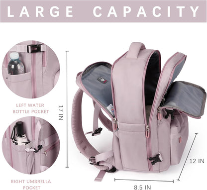 SHRRADOO Travel Laptops Backpack for Women Men, Casual Work Bag 17inch High School College Backpack Airline Approved Backpack for Hiking Business (Pink khaki)