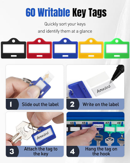 Uniclife 60 Keys Key Lock Box with Code, Wall Mount Key Box, Key Cabinet with Key Racks and Tags, Lock Box for Keys, Key Lockbox, Key Storage Box for Home Office & Company, Blue