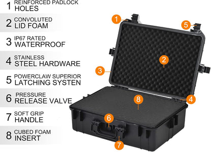 MEIJIA Portable Waterproof Protective Hard Case, Camera Case with Customizable Fit Foam Inserted,Fit Use of Drones,Camera,Equipments, Elegant Black (22.4"X16.73"X8.46")