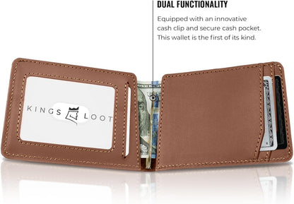 Kings Loot Wallet for Men | Customized Minimalist Slim RFID Blocking Leather Design with Cash Pocket & Card Pull Strap | Holds 1-15 Cards | Stylish & Durable Wallets