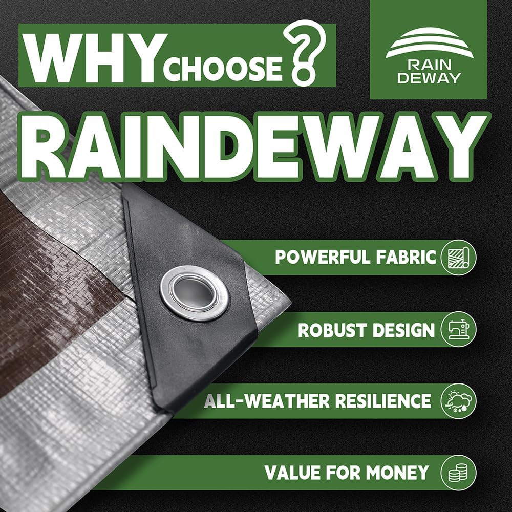 RAINDEWAY Small Tarps Heavy Duty Waterproof 5x5 Feet (3 Pack), 10Mil Multipurpose Poly Tarp Cover with Metal Grommets and Reinforced Edges, Silver/Brown Tarp