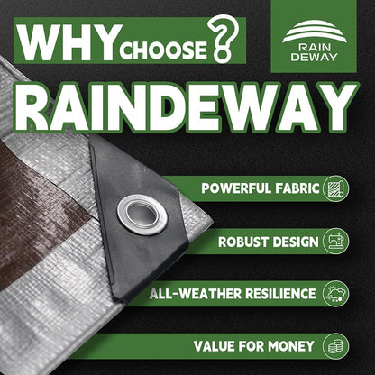 RAINDEWAY Tarps Heavy Duty Waterproof 4x8 Feet (2 Pack), 10Mil Multipurpose Small Tarp Cover with Metal Grommets and Reinforced Edges, Silver/Brown Tarp