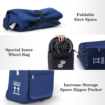 Stroller Bag for Airplane, Stroller Travel Bag Compatible with UPPAbaby Vista, Vista V2, Cruz V2, Rolling Wheel Bag with Storage Pocket, Multiple Handles, Luggage Tag for Flight Travel, Navy