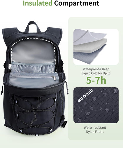 ECOHUB Hydration Backpack for Men Women, 20L Lightweight Hiking Daypack Cycling Backpack with 2L Water Bladder, Insulated Hydration Pack with Waist Pack