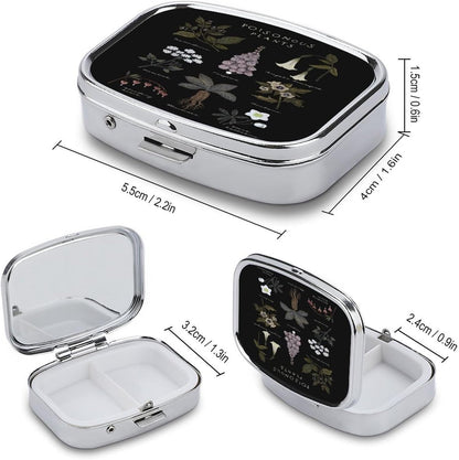 Metal 2 Compartment Pill Organizer Travel Friendly Portable Compact Pill Box Cute Pill Case to Hold Vitamins,Fish Oil,Supplements,Meds,Tablet for Purse,Pocket. (Poisonous Plants)