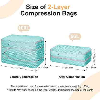 Comforter Storage Bag - Large Capacity Bedding Storage Bags Ultra Space Saving Self Compression Organizer, Washable Compression Bags for Storage Comforter Blanket Duvet Pillow, 4-Pack, Blue