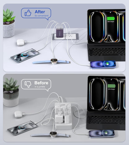 50W 2-Pack USB C Wall Charger Block, 5-Port C Charger Fast Charging Block PD Power Adapter +QC 3.0 Multiport Type C Box Brick Cube USB A Wall Plug for iPhone 16/15/14/13 Pro Max,Samsung Galaxy(Purple)