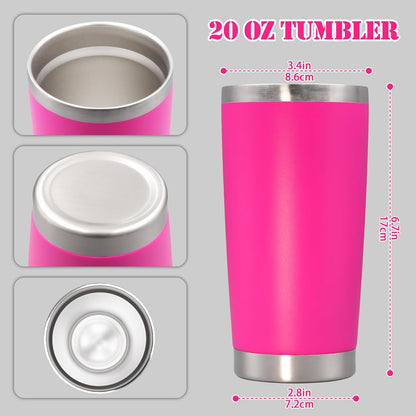 20 oz Tumbler with lid Double Wall Vacuum Insulated Tumblers Stainless Steel Coffee Mug Travel Coffee Tumbler Powder Coated Tumbler Cup Keep Hot&Cold - (Hot Pink 1 Pack)