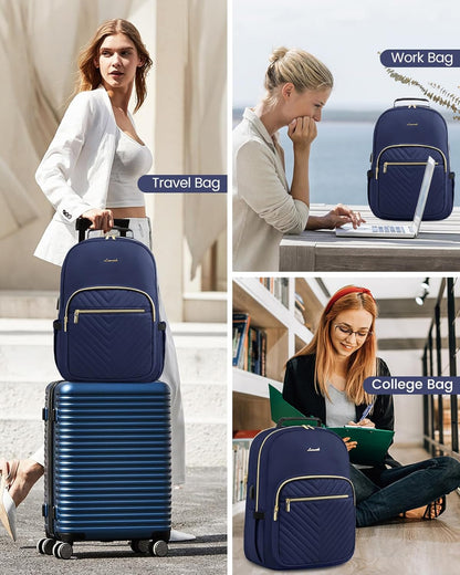 LOVEVOOK Laptop Backpack Purse for Women, Work Business Travel Computer Bags, College Nurse Backpack for Womens, Quilted Casual Daypack with USB Port, Fit 15.6 Inch Laptop, Navy