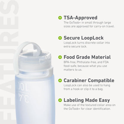 humangear GoToob+ 3-Pack (Small) | Refillable Silicone Travel Bottle | Locking Lid | Food-Safe Material, Clear/Green/Blue, Small (1.7 fl.oz; 53ml)