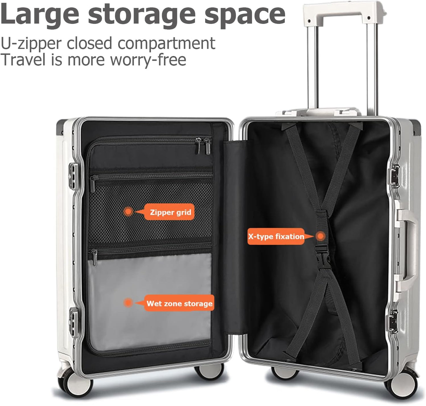 feilario 24in Aluminium Frame PC Hard Shell Spinner Wheels Luggage, Built-In TSA lock Carry on Suitcase, with Cup Holder, USB Port, Phone Holder