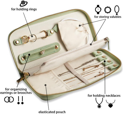 Travel Jewelry Organizer Case - for Tangle-Free Necklaces, Earrings, Rings, Bracelets Storage, Travel Essentials, Fashion Portable Jewelry Travel bags for Women - Medium Macaron Green