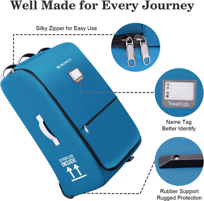 Stroller Bag for Airplane, Stroller Travel Bag Compatible with UPPAbaby Vista, Vista V2, Cruz V2, Rolling Wheel Bag with Storage Pocket, Multiple Handles, Luggage Tag for Flight Travel, Blue