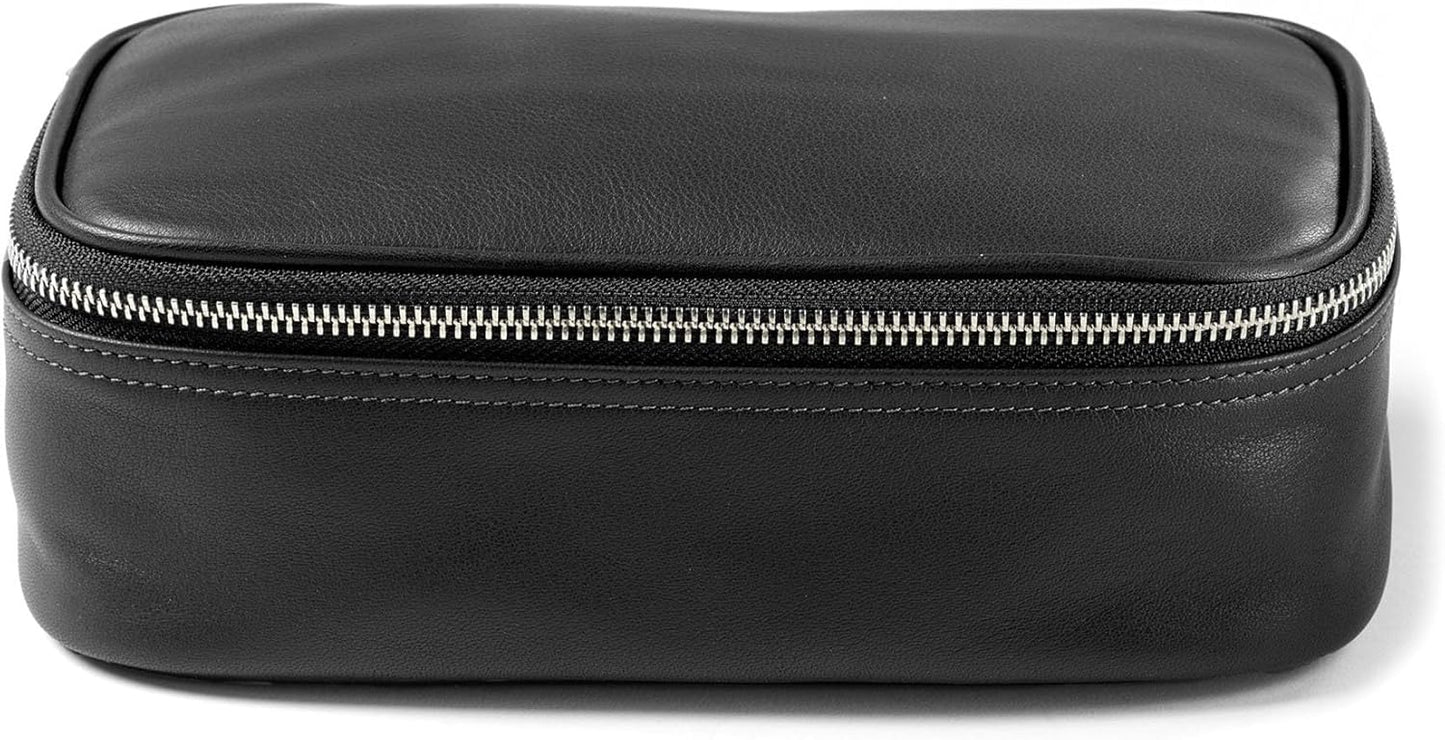 Leatherology Black Onyx Medium Travel Organizer - Zipped mesh storage pocket, elastic loops for organization, metal zipper with leather pull
