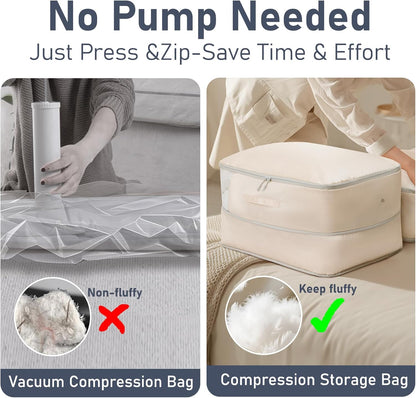 DIMJ Comforter Storage Bag 6 Pack - Blanket Storage Organizer Compression Bags, Large Capacity Ultra Space Saving Self Compression Organize for Bedding, Pillow, Duvet, Sheet Storage with Zipper Window
