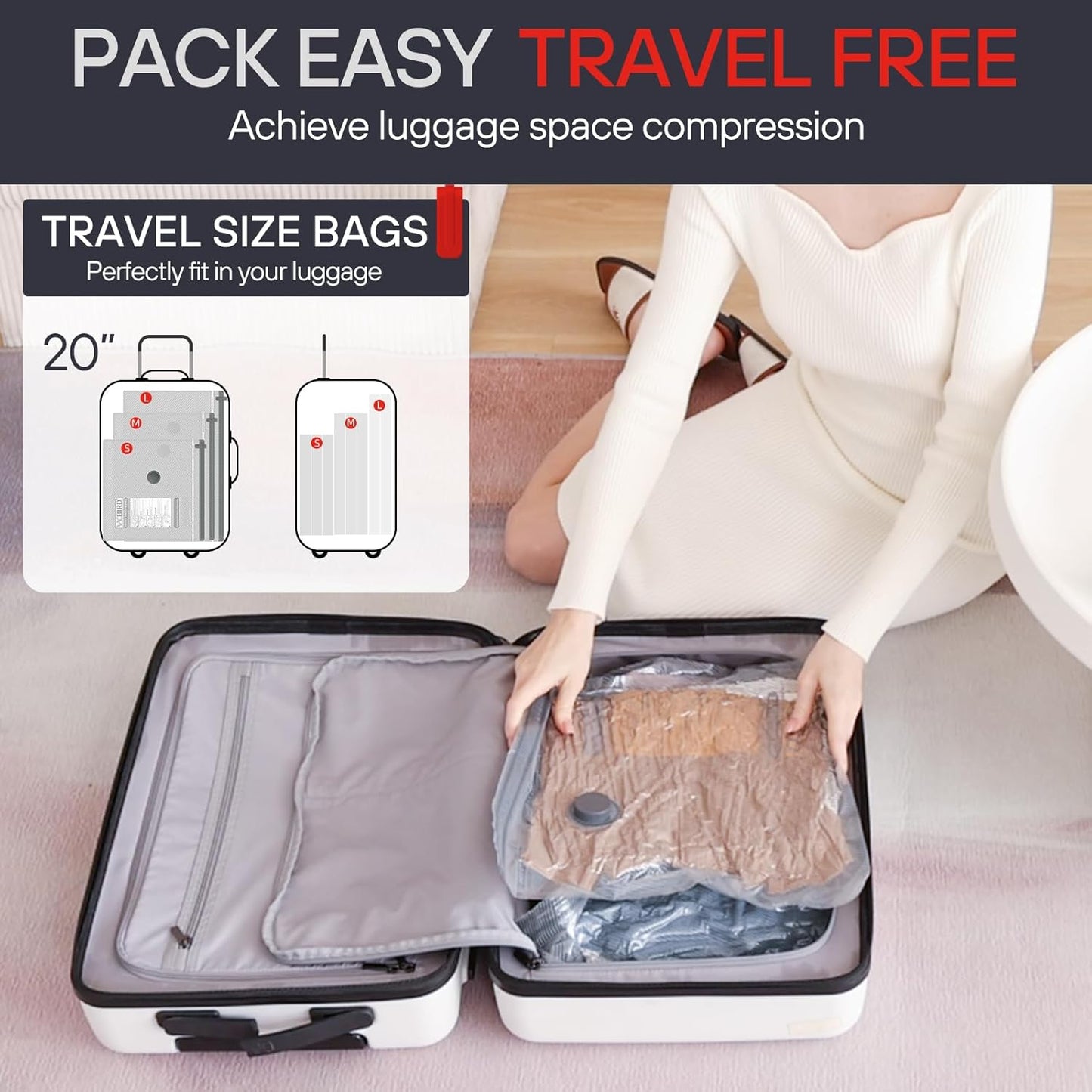 VMstr 15 Pack Travel Vacuum Storage Bags With High Pressure Electric Pump(D/C Power), Compression Sealing for Clothes and Clothing Luggage Suitcase Packing, Carry-on Travel Size