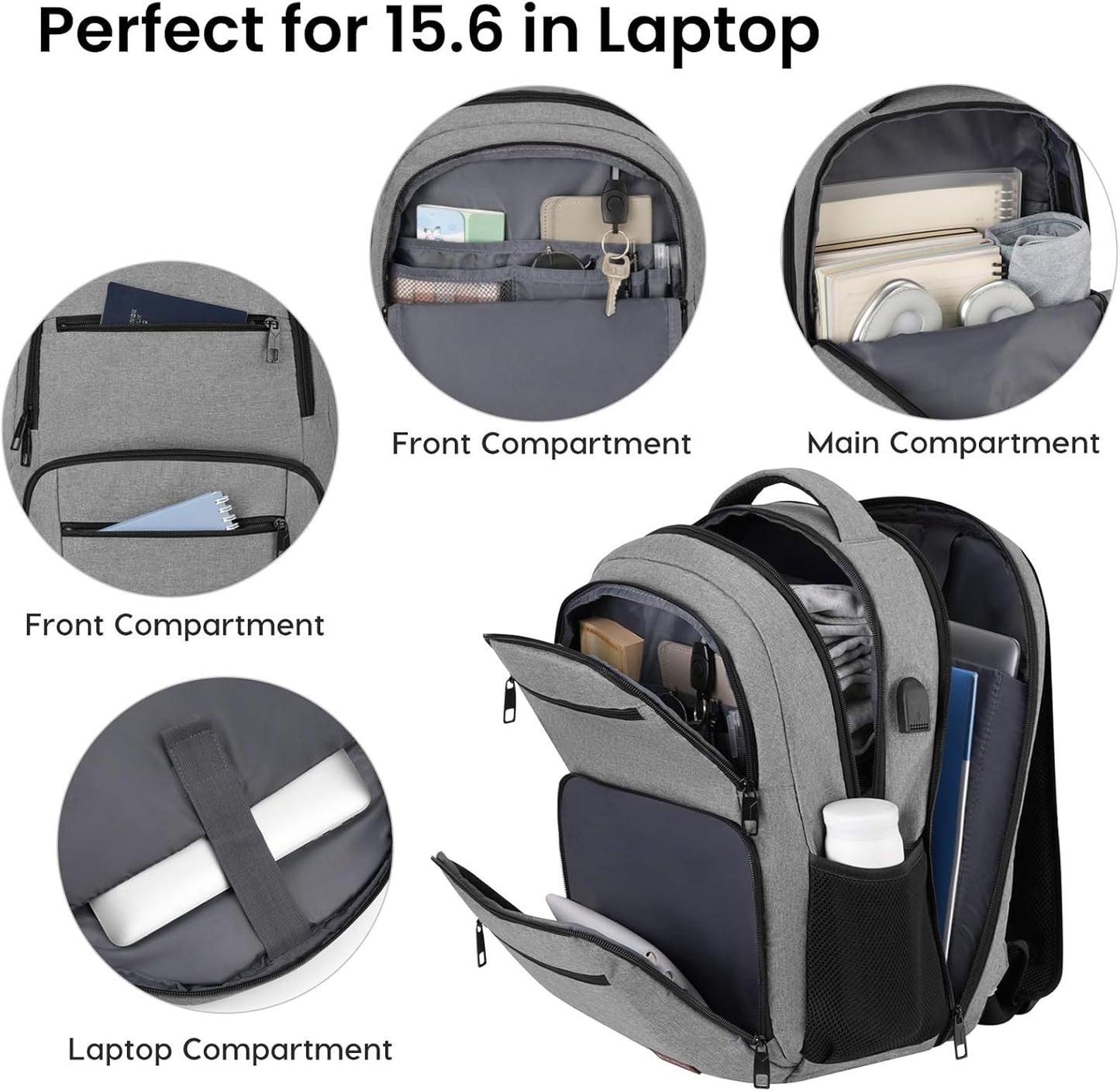 BIKROD Backpack for Men, TSA Travel Backpack, College Backpacks Water Resistant Back Pack with USB Charging Port, Business Anti Theft Durable Computer Bag Gifts Fits 15.6 Inch Laptop, Grey