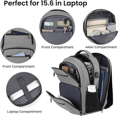 BIKROD Backpack for Men, TSA Travel Backpack, College Backpacks Water Resistant Back Pack with USB Charging Port, Business Anti Theft Durable Computer Bag Gifts Fits 15.6 Inch Laptop, Grey