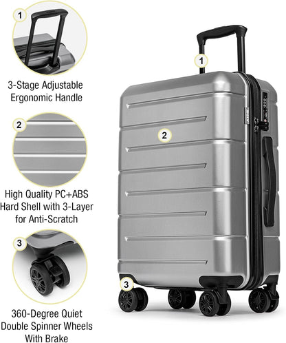 KYME Suitcases with Wheels Hardshell 26 Inch Luggage with TSA Lock Durable Medium Checked Travel Rolling Luggage with Cup Holder for Women Men Silver Grey