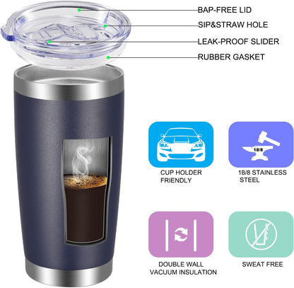 VEGOND 20oz Tumbler with Lid and Straw Stainless Steel Tumbler Cup Vacuum Insulated Double Wall Travel Coffee Mug Powder Coated Coffee Cup(Navy Blue 1 Pack)