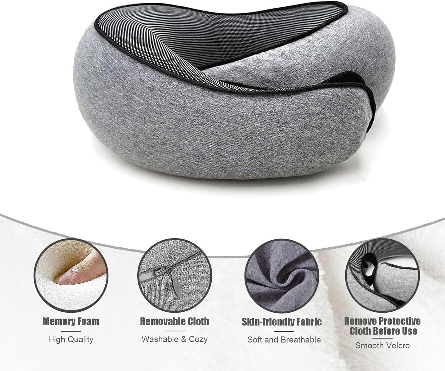 RURING Travel Pillows for Airplanes, Travel Neck Pillow Travel Pillow, Neck Pillow Airplane Memory Foam 360 Degree Support Stowable Pillows for Airplanes Offices and Cars 2PCS (Black)