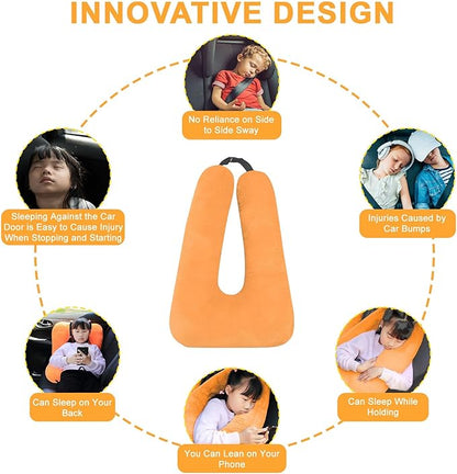 Travel Pillow, Travel Pillow for Kids, Sleeper Hold Pillow Travel, Removable U-Shaped Pillow for Adults and Children to Support Head and Body in The Back Seat of Long Car Trips (Orange)