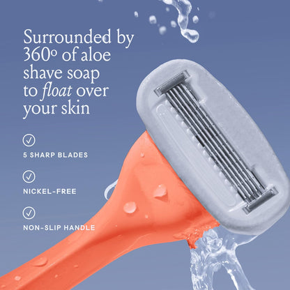 Billie Razors for Women Shave Kit – Women’s Razor + 4 x 5-Blade Razor Refills + Magnetic Holder – Malibu