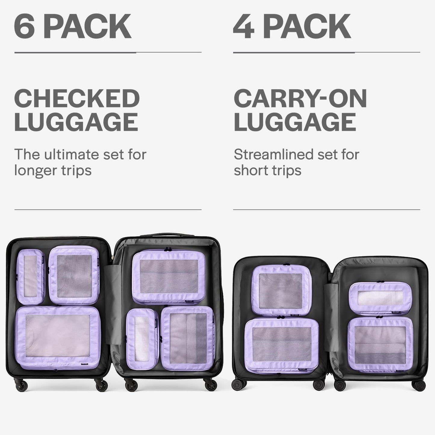 Compression Packing Cubes for Travel - Luggage Organizer Bags - Double Zipper Packing Cubes for Suitcases (6-Pack, Purple)